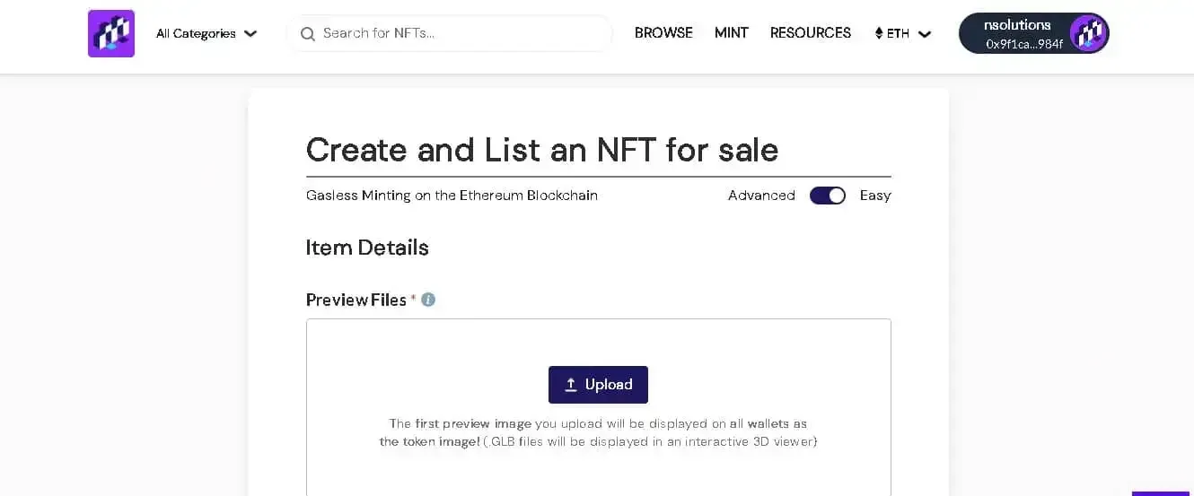 How to create and list NFT for sale