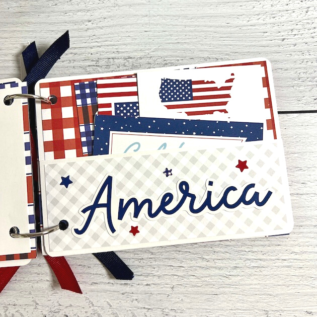 July 4th Acrylic Scrapbook Mini Album page with pocket for journaling cards