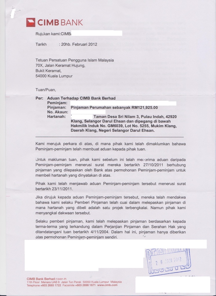 Blog Rasmi PPIM: CONTOH SURAT JAWAPAN BANK BERKENAAN 