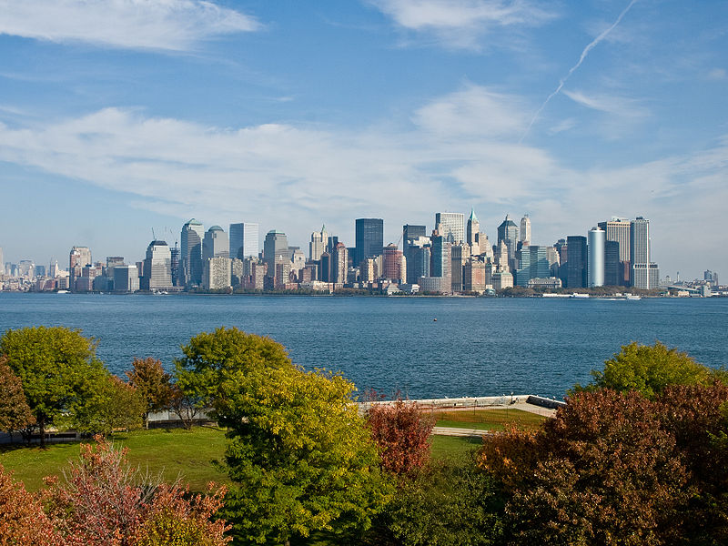 new york city skyline at sunset. new york city skyline at night