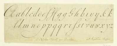 Gekalligrafeerd alfabet, Andries Hogeboom, Ambrosius Perling, Dutch calligraphy engraving, 1680 - 1701