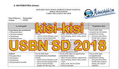 Kisi-kisi UN SD 2018 Ujian Sekolah Berstandart Nasional Tahun 2018