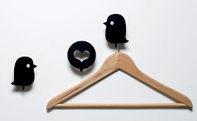 birds and heart hooks - black