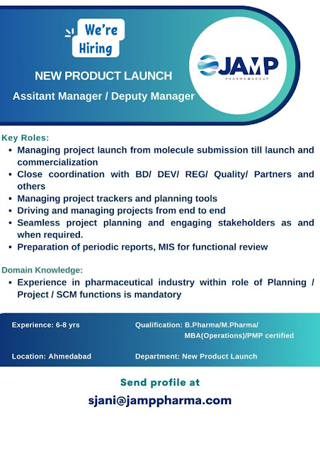 JAMP India Pharmaceuticals Hiring For New Product Launch