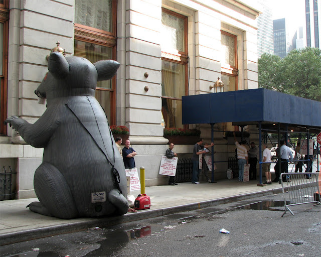 Giant rat, industrial action, Plaza Hotel, West 58th Street, New York