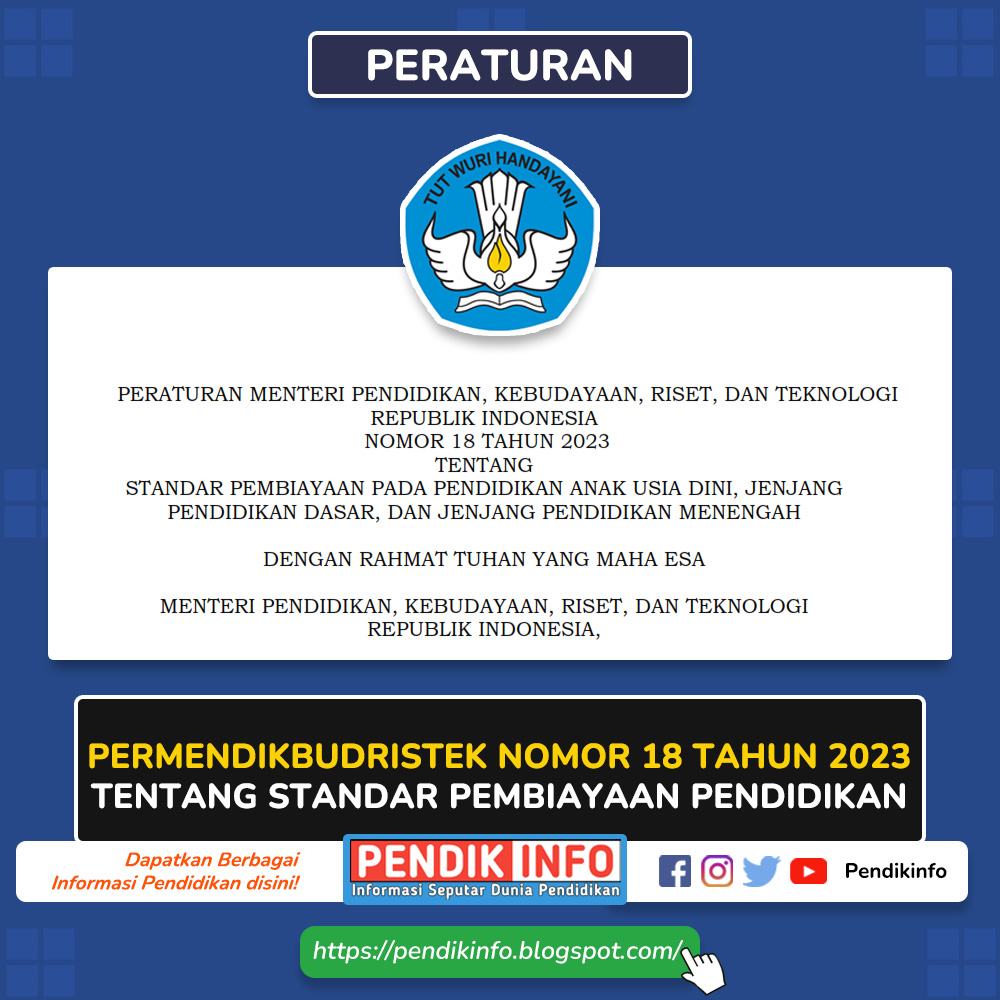 Download Permendikbudristek Nomor 18 Tahun 2023 tentang Standar Pembiayaan Pendidikan