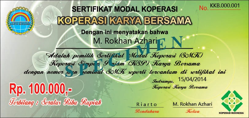 Contoh Surat Bayaran Saham Koperasi