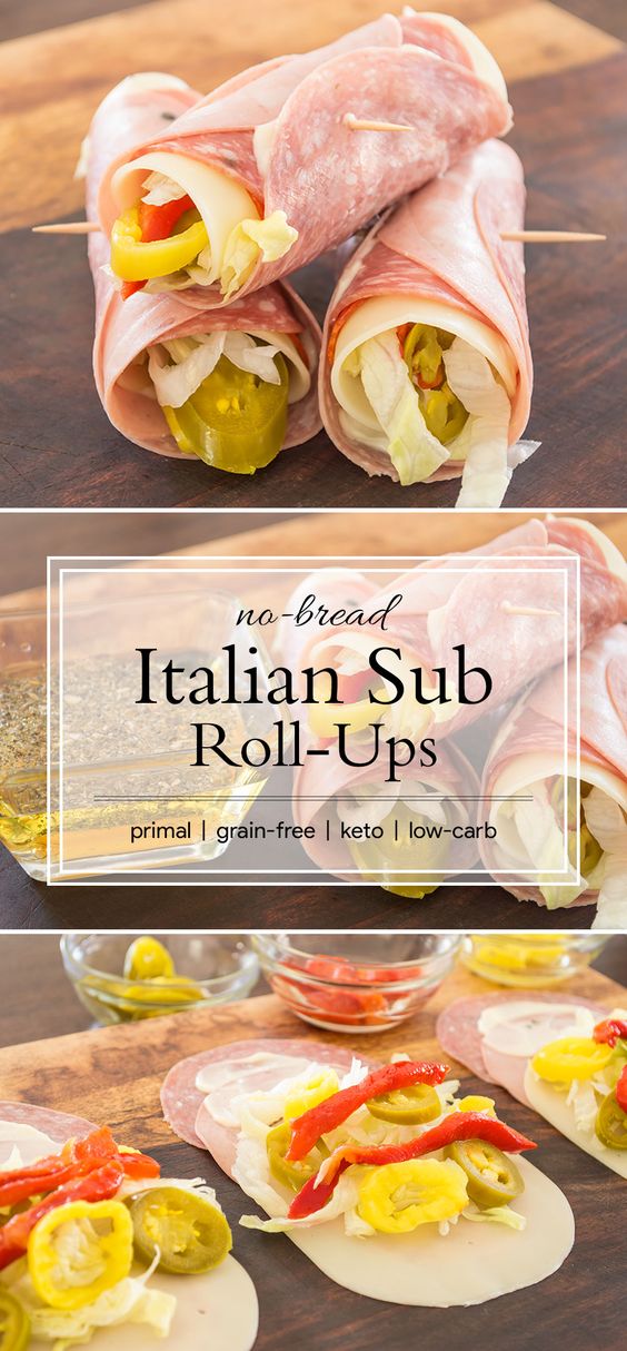 Bread is the least important ingredient of a really delicious Italian sub, so skip it altogether. Get all the flavor of the classic sandwich in these low-carb rolls. With 20g of fat and 1 carb, they are the perfect keto lunch. #keto #primal