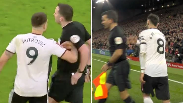 Referee explains why Aleksandar Mitrovic was sent off for push but Bruno Fernandes wasn't