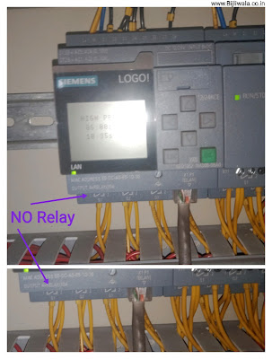 Wiring shows outputs connected at NO contacts of PLC (Siemens LOGO!)
