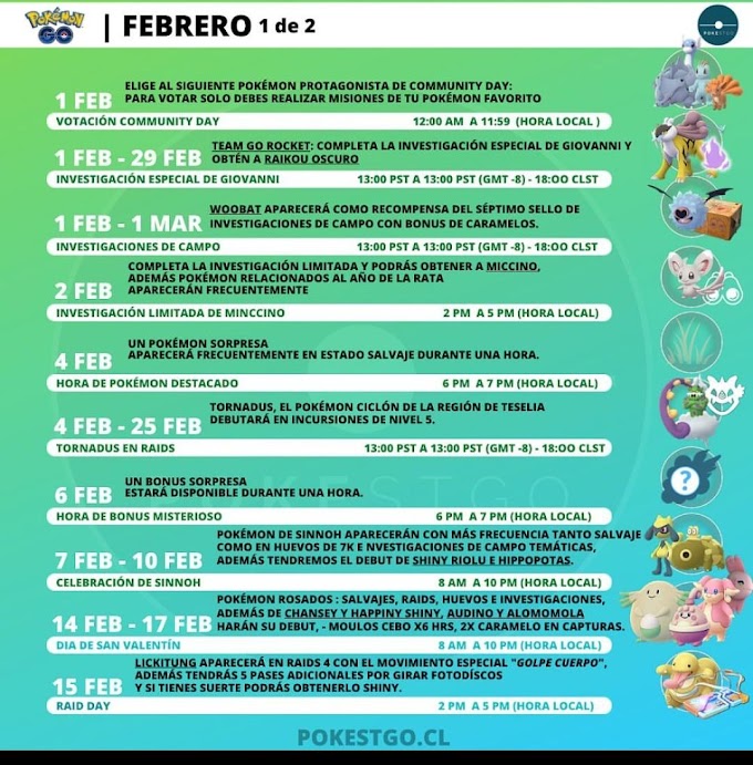 EVENTOS GENIALES PARA EL MES DE FEBRERO 2020 - POKEMON GO