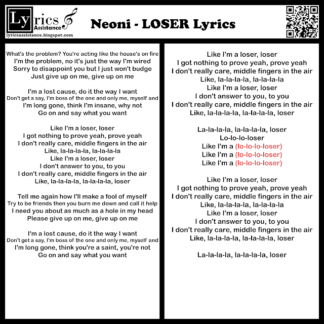 Neoni - LOSER Lyrics | lyricsassistance.blogspot.com