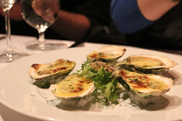 Broiled oysters at 80 Thoreau, Concord, Mass.