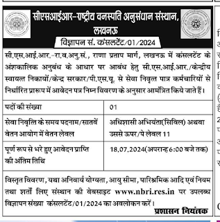 CSIR-National Botanical Research Institute Lucknow Consultant Recruitment 2024