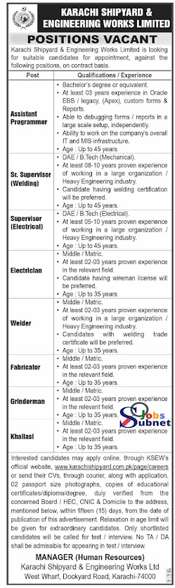 Latest Shipyard and Engineering Works karachi jobs 2023 Advertisement