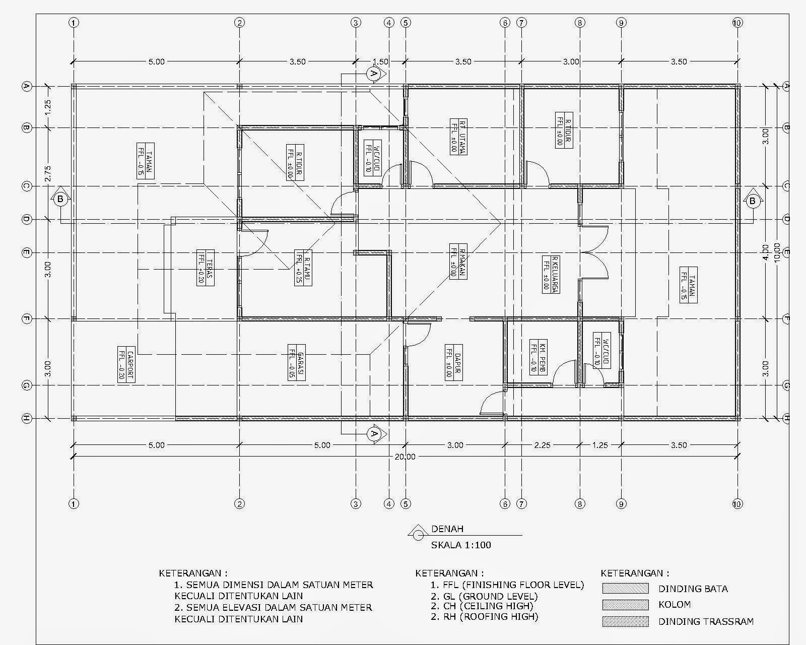 Contoh Gambar Denah Rumah Minimalis Menggunakan Autocad 