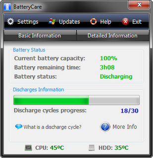 Saving Battery With BatteryCare 0.9 status