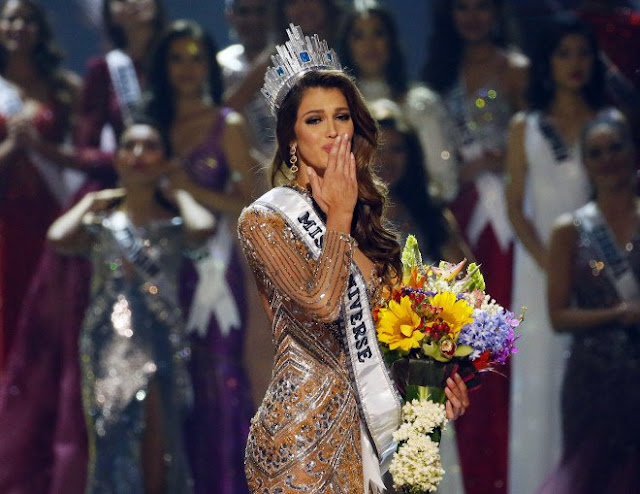 Iris Mittenaere of France blows kisses to the crowd after being proclaimed the new Miss Universe 2016 