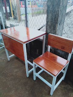 MEJA KURSI SISWA (Rangka Besi + Solid Wood)