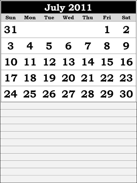 printable calendars july. Printable Calendar 2011 July