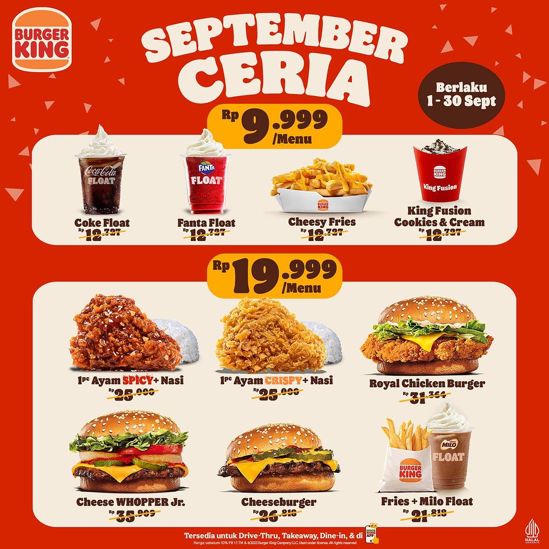 Promo Burger King September Ceria Spesial Menu mulai Rp. 9.999,-