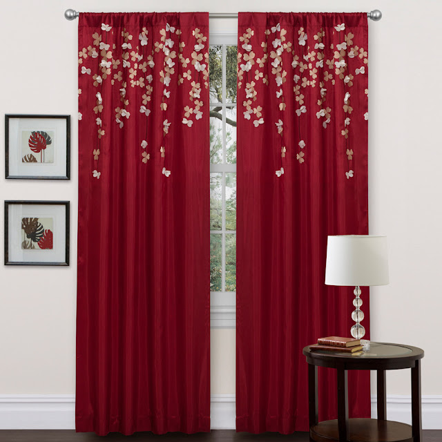 cool red curtain ideas with butterfly patterns