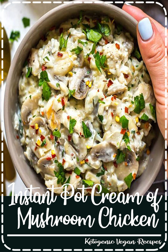 "This Instant Pot Cream of Mushroom Chicken is a delicious, hearty weeknight dinner idea made healthier than the classic! Say hello to your childhood favourite casserole re-envisioned! #InstantPot #CreamOfMushroom #ChickenCasserole #WeeknightDinner #TheGirlOnBloor "