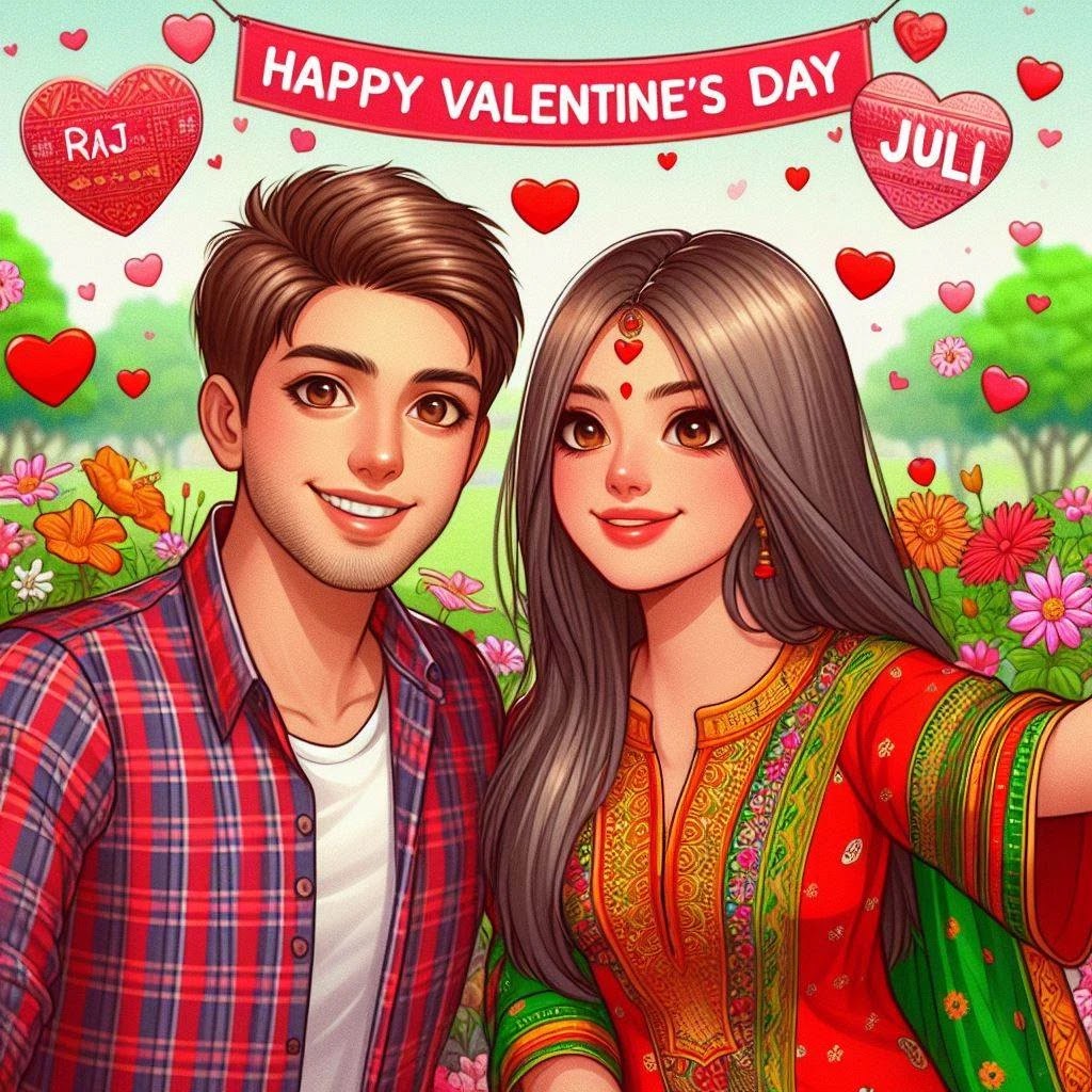 Valentine's Day Celebration in a Nice Park - Casual Attire, Love, and Romantic Vibes