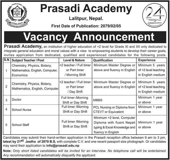 Prasadi Academy Vacancy Announcement