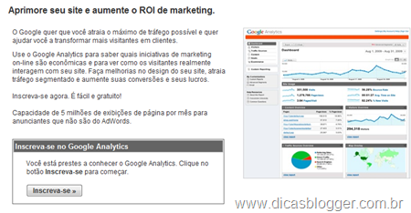 Inscrição no Google Analytics