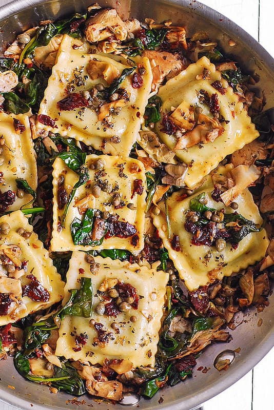 How to Make Italian Ravioli with Spinach, Artichokes, Capers, Sun-Dried Tomatoes