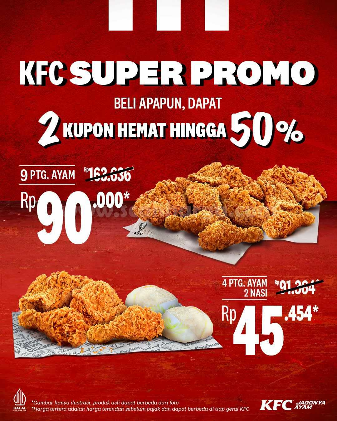 Promo KFC SUPER PROMO 2 KUPON HEMAT HINGGA 50%