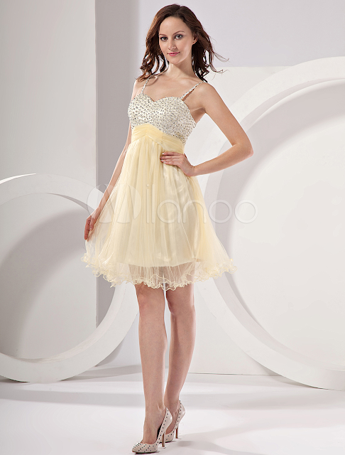 China Wholesale Homecoming Dresses - Modern Light Yellow Net A-line Womens Homecoming Dress