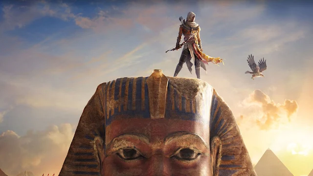 Papel de parede grátis Bayek Sphinx Assassins Creed Origins para PC, Notebook, iPhone, Android e Tablet.