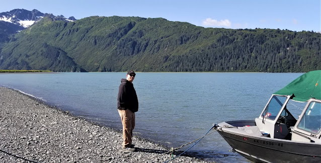 Joel and our boat at Shoup Bay gravel spit