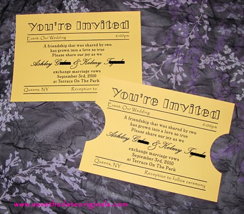 Movie ticket themed wedding invitations