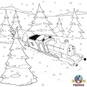 Deep winter snow Childrens work sheets color pages printable Thomas and friends James train engine