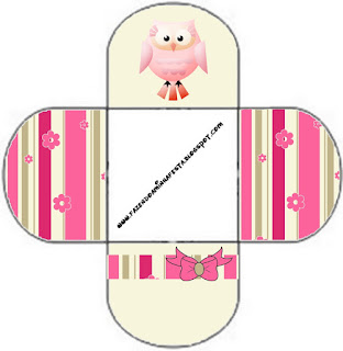 Pink Owl With Flowers and Stripes: Free Printable Boxes for Quinceanera Party.