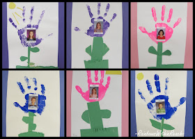 photo of: handprint paintings for kindergarten, Mother's Day art project, preschool craft for Mother's Day