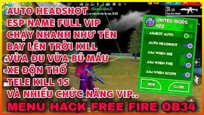 MENU FREE FIRE OB34 - MENU FULL MỚI NHẤT AUTO HEADSHOT 100%, NPC NAME, FIX VĂNG