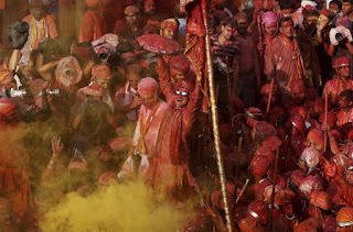 "Hindu devotees take part in the religious festival of Holi, also known as the festival of colors..."