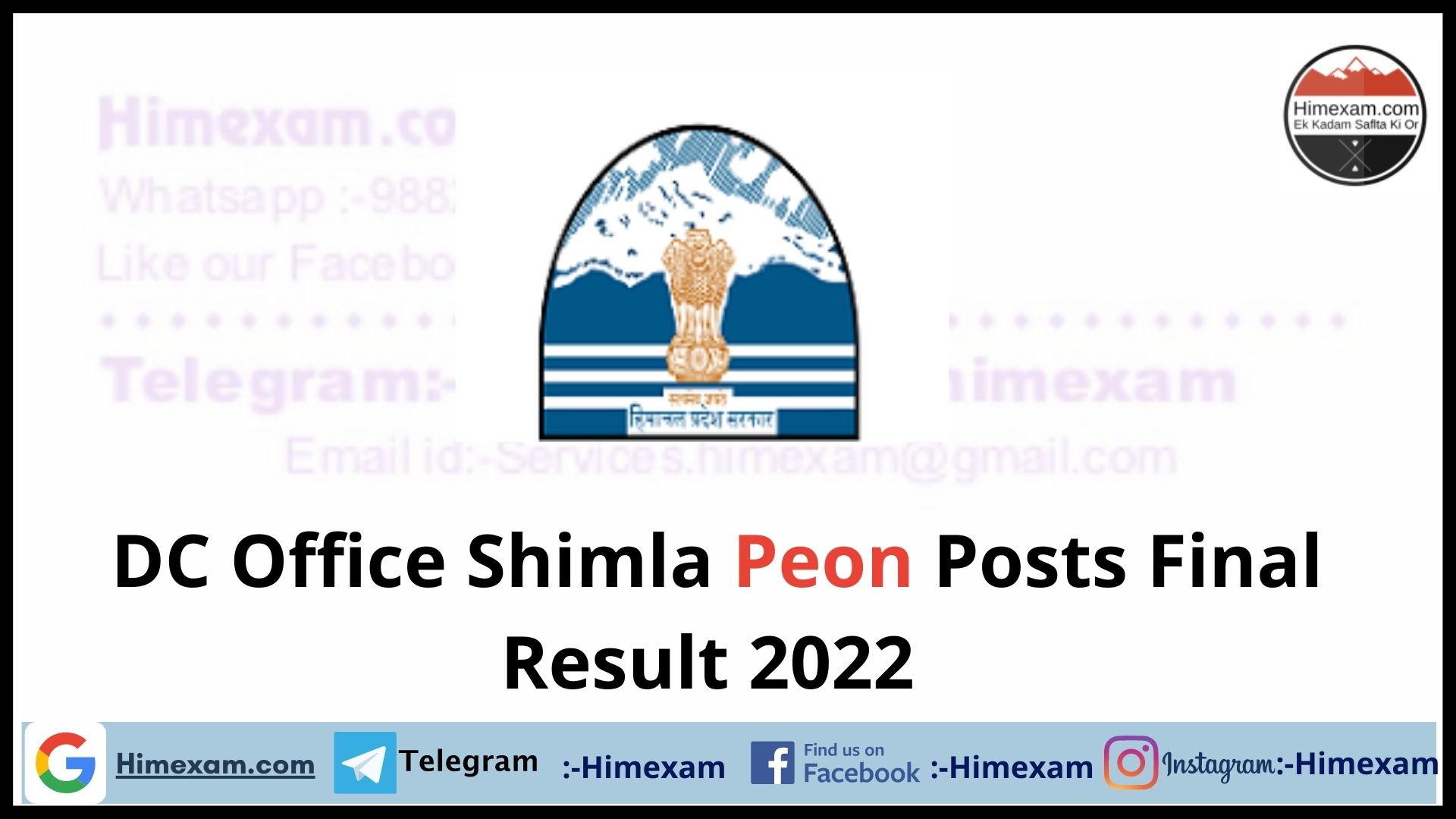 DC Office Shimla Peon Posts Final Result 2022