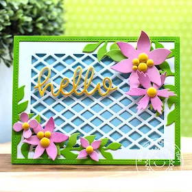 Sunny Studio Stamps: Botanical Backdrop Frilly Frames Hello Card by Eloise Blue