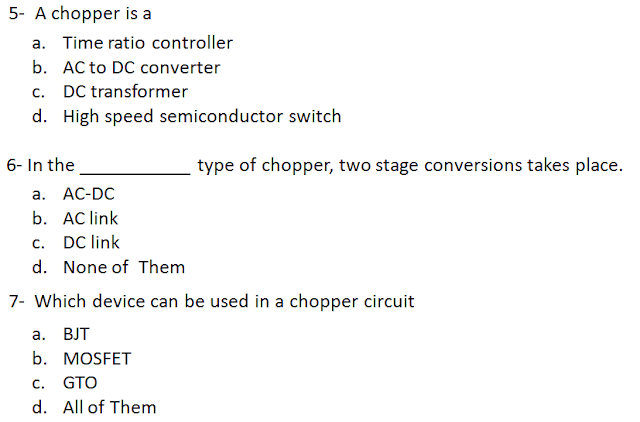 ITI Electronics Mechanic 2nd Year MCQ - Chapter Chopper AC Link and DC Link Important Question and Answer