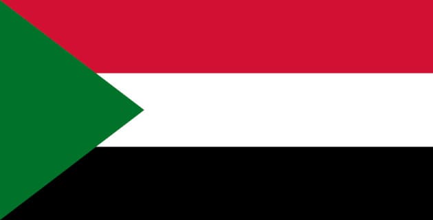 يتكون علم السودان من ثلاثة أشرطة أفقية متوازية ملونة من الأعلى للأسفل بالأحمر والأبيض والأسود مع مثلث أخضر على اليسار