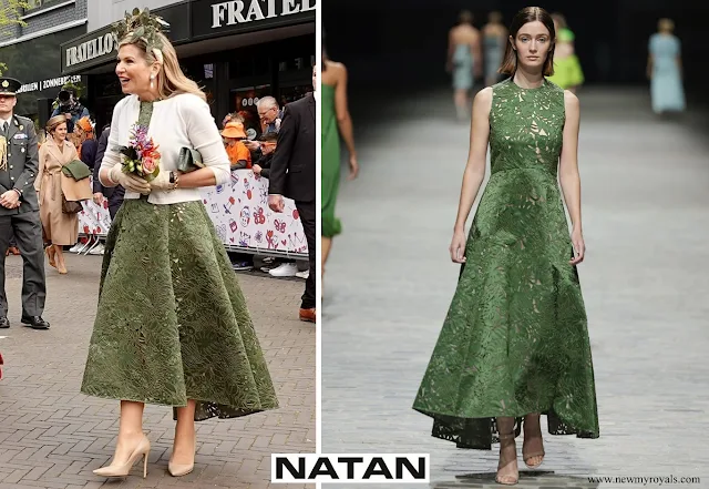 Queen Maxima wore Natan green guipure dress Natan Couture Spring Summer 24 collection