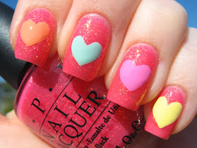 Cute Colourful Heart nail art design!