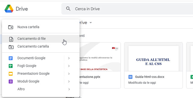 opzioni di google drive