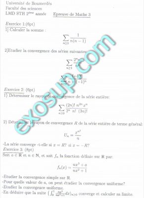 épreuve de maths 3 UMBB LMD STH 2010