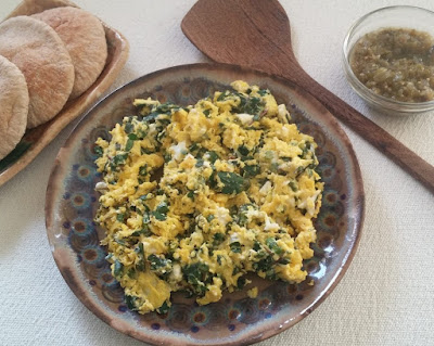 Eggs with Purslane & Garlic Scapes